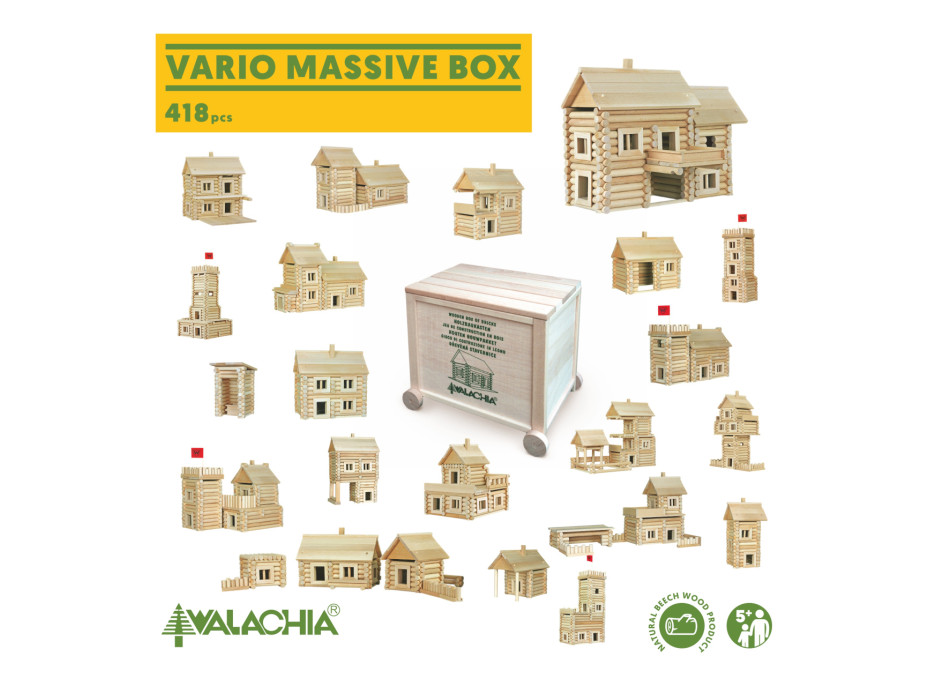 Walachia Dřevěná stavebnice Vario Massive Box 418 dílů