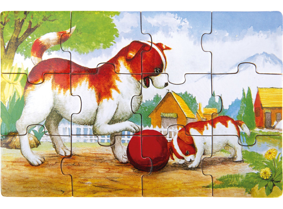 Bino Dřevěné puzzle v krabičce zvířátka