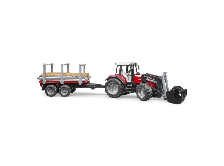 Bruder Traktor Massey Ferguson 7480 s čelním nakladačem a přepravníkem klád