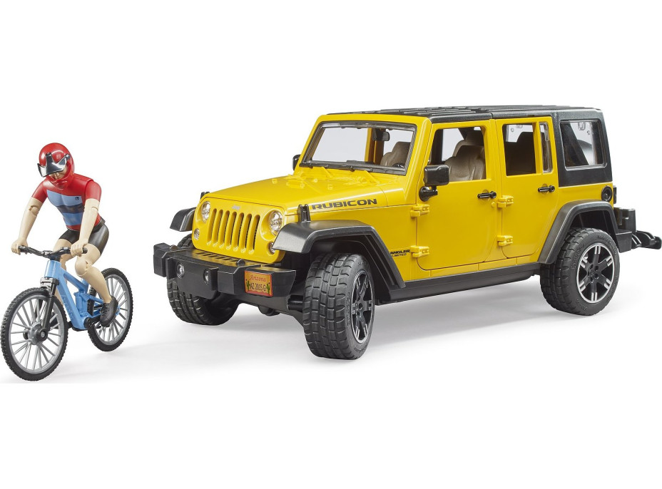 Bruder Jeep Wrangler Rubicon s cyklistou a kolem