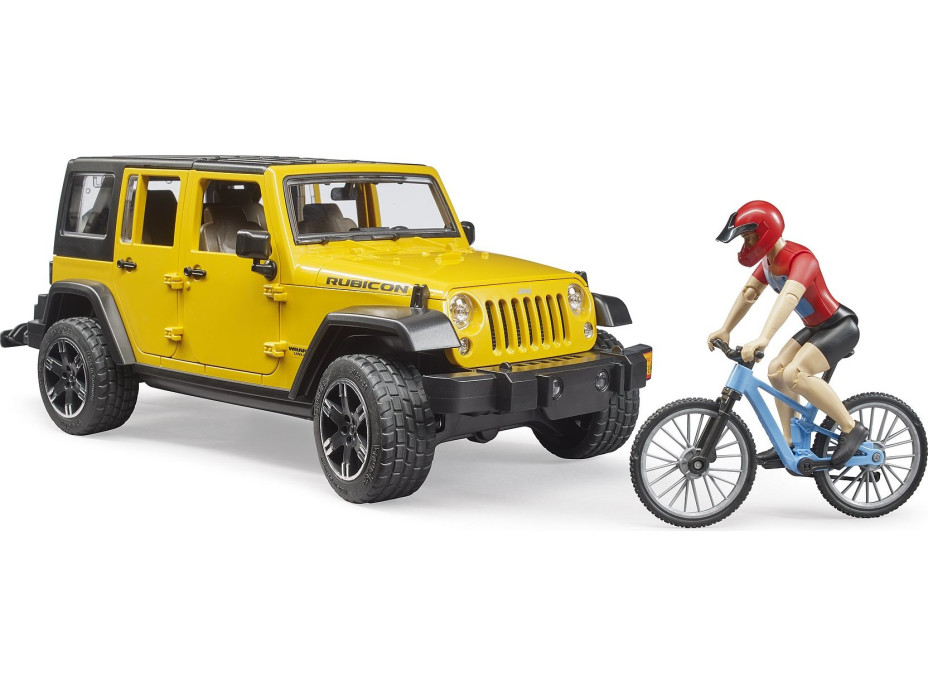 Bruder Jeep Wrangler Rubicon s cyklistou a kolem