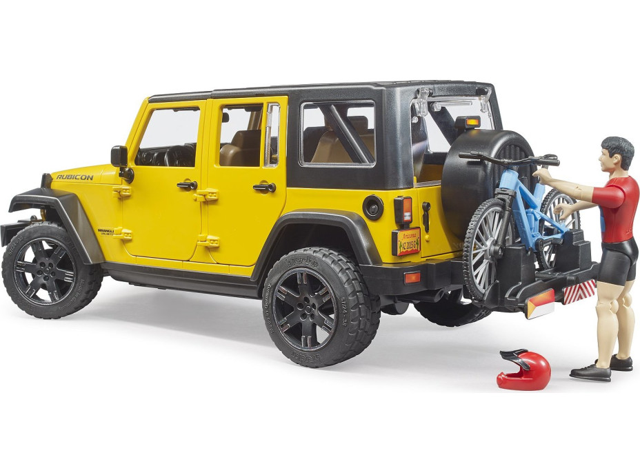 Bruder Jeep Wrangler Rubicon s cyklistou a kolem