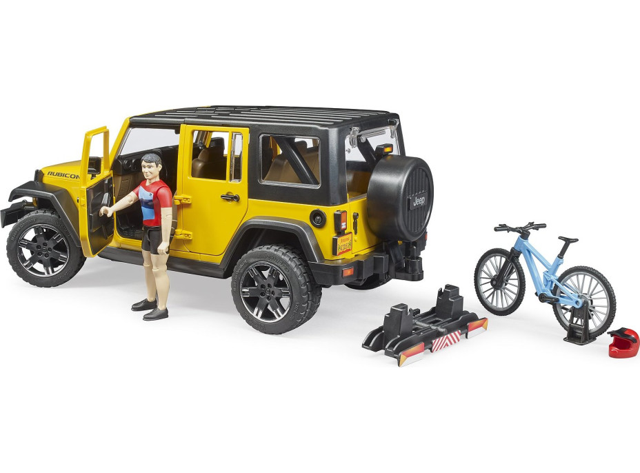 Bruder Jeep Wrangler Rubicon s cyklistou a kolem