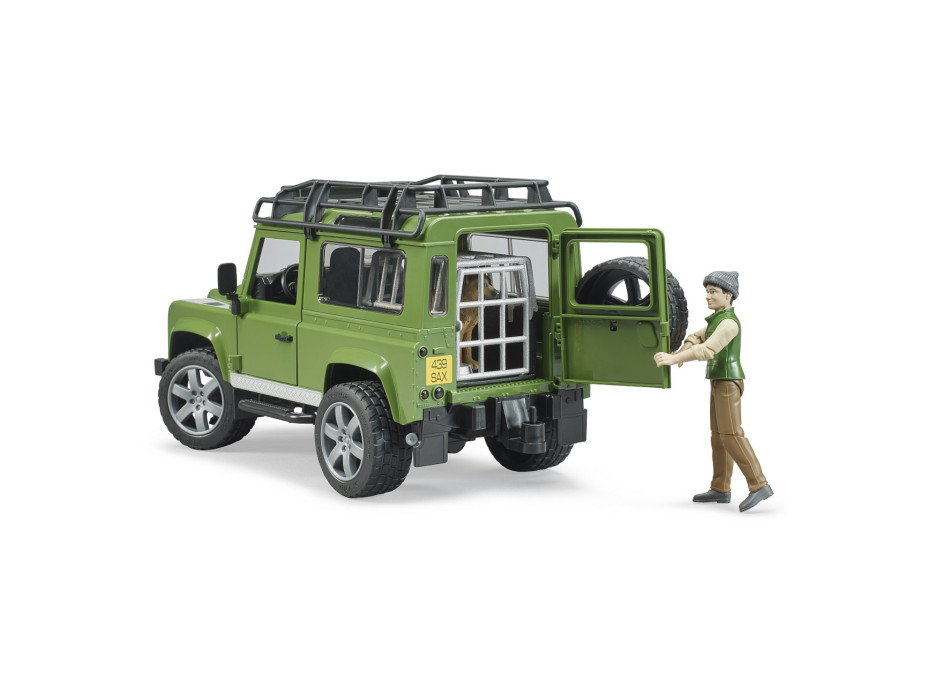 Bruder LAND ROVER DEFENDER s figurkou myslivce, psa a příslušenstvím