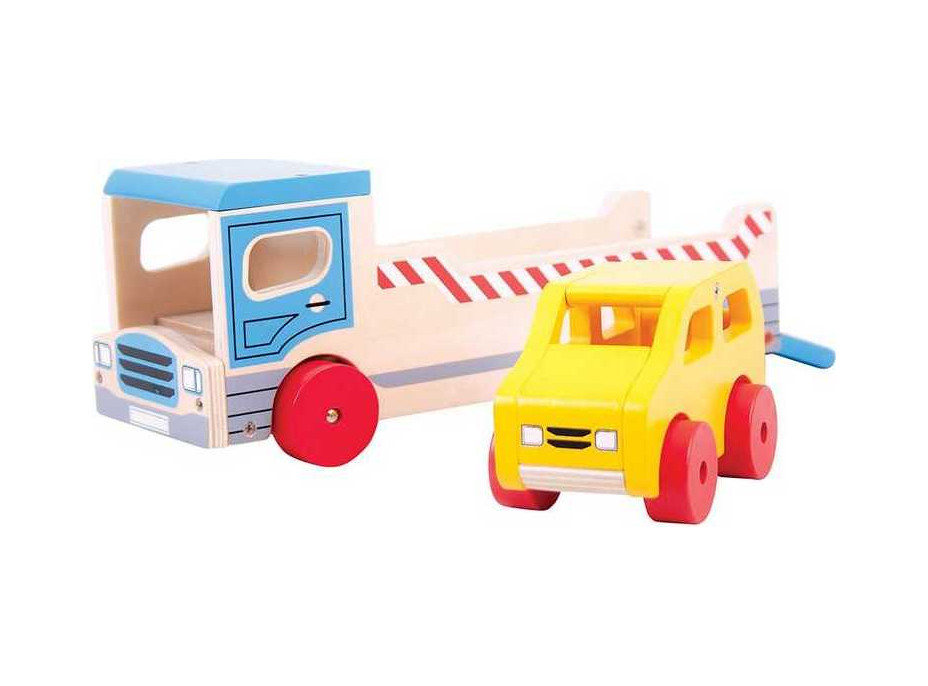 Bigjigs Toys Dřevěné odtahové auto s osobním autem