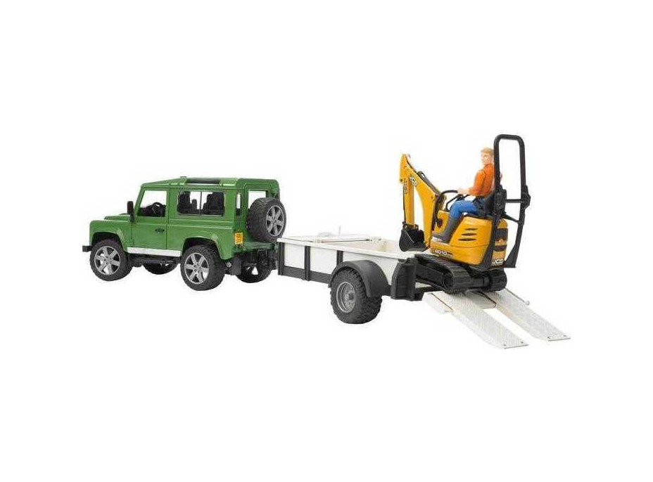 Bruder LAND ROVER + přepravník, mikrobagr JCB