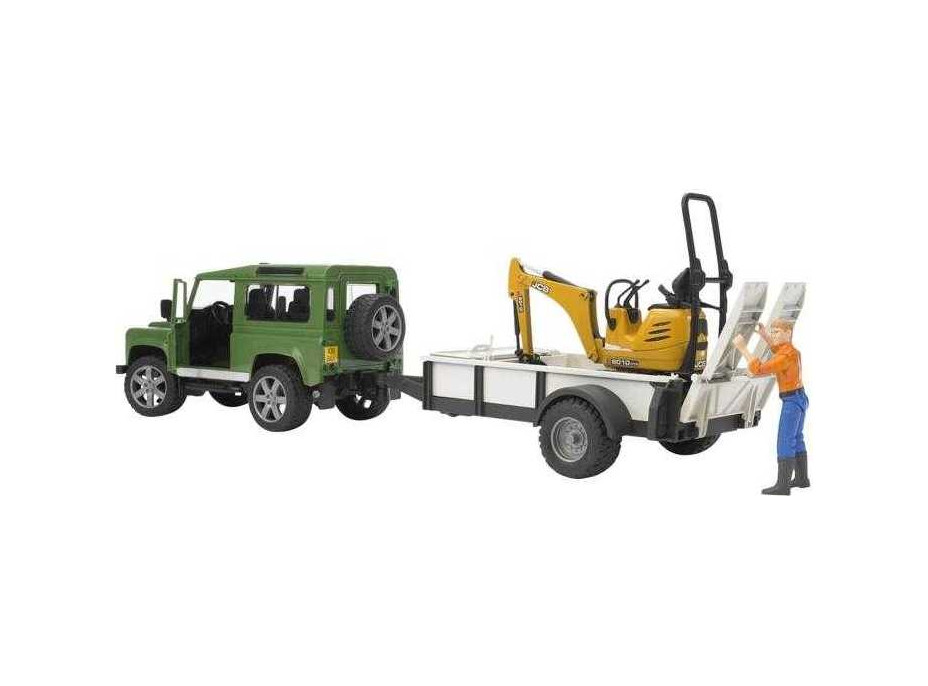 Bruder LAND ROVER + přepravník, mikrobagr JCB