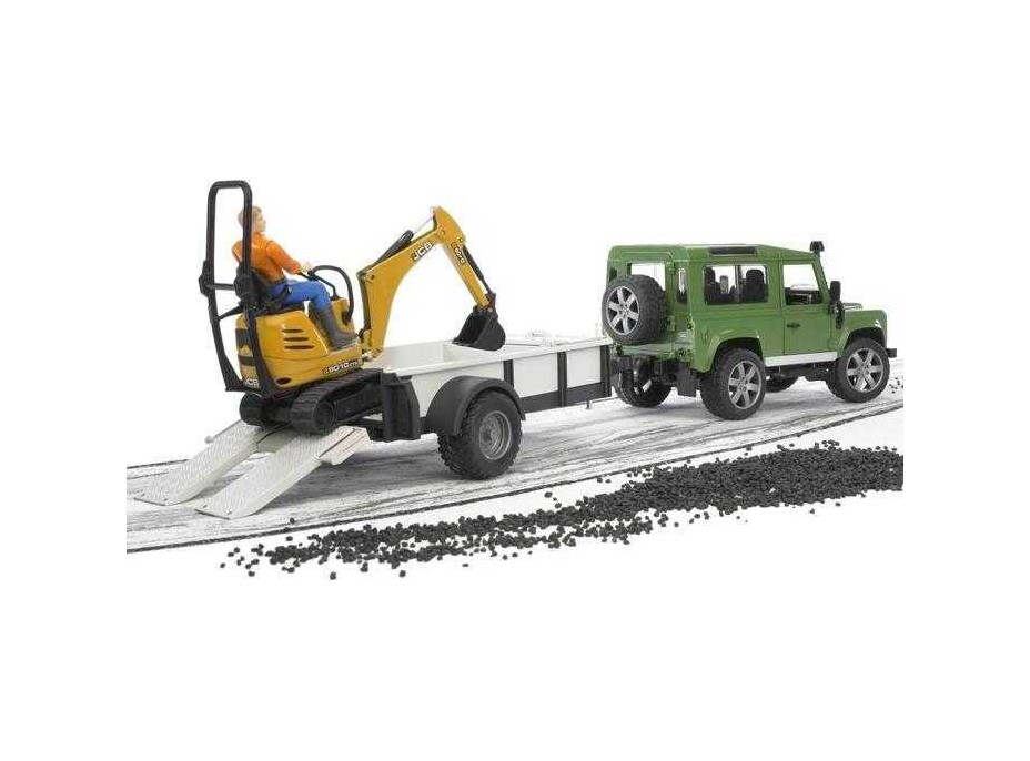 Bruder LAND ROVER + přepravník, mikrobagr JCB