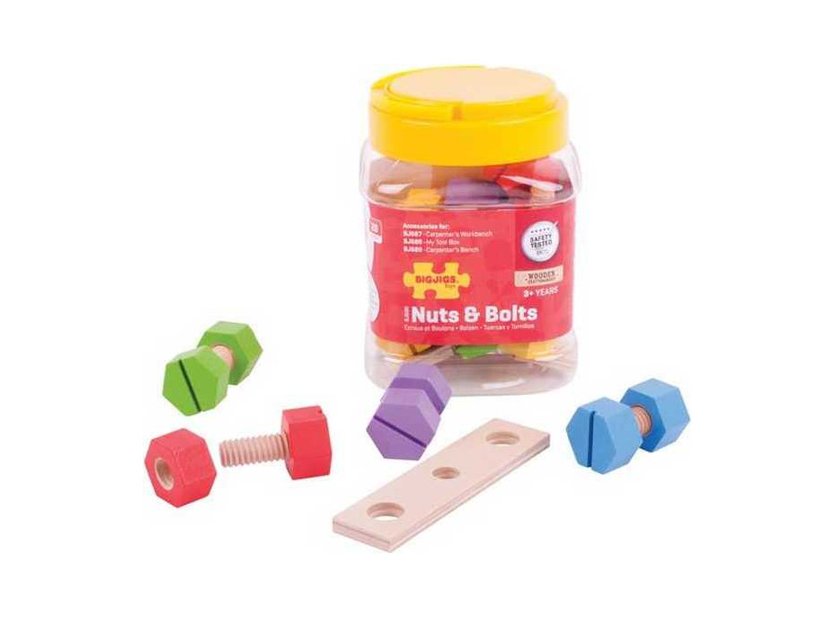 Bigjigs Toys Dřevěný spojovací materiál v dóze