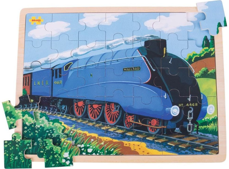 Bigjigs Toys Dřevěné puzzle historický vlak Mallard 35 dílků