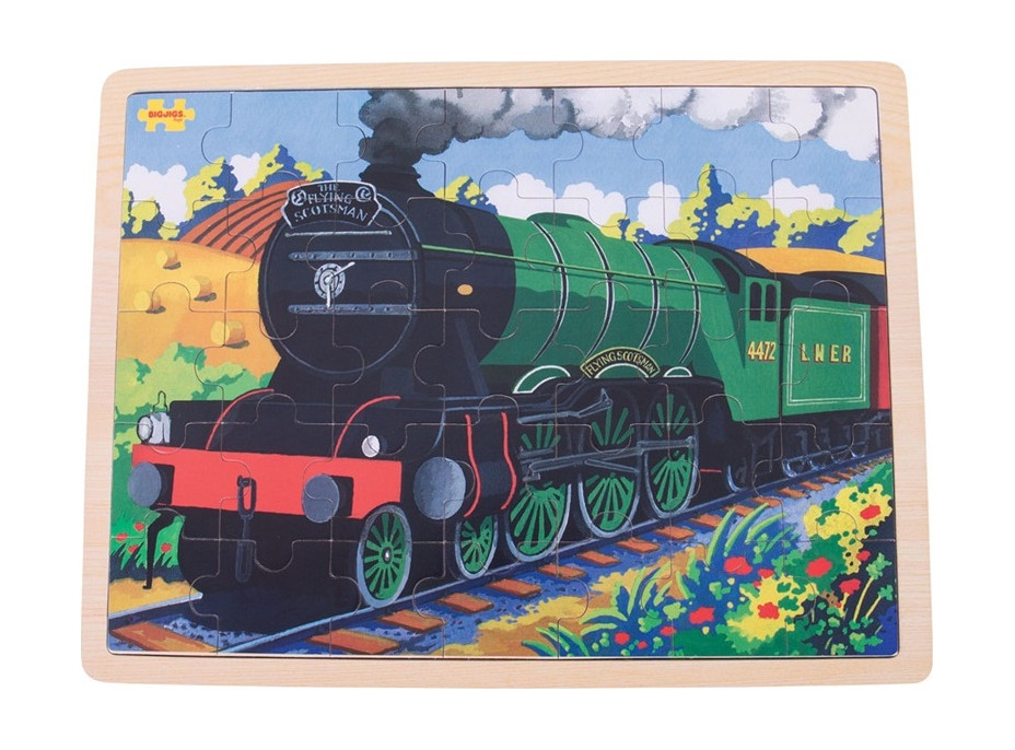 Bigjigs Toys Dřevěné puzzle historický vlak Flying Scotsman 35 dílků