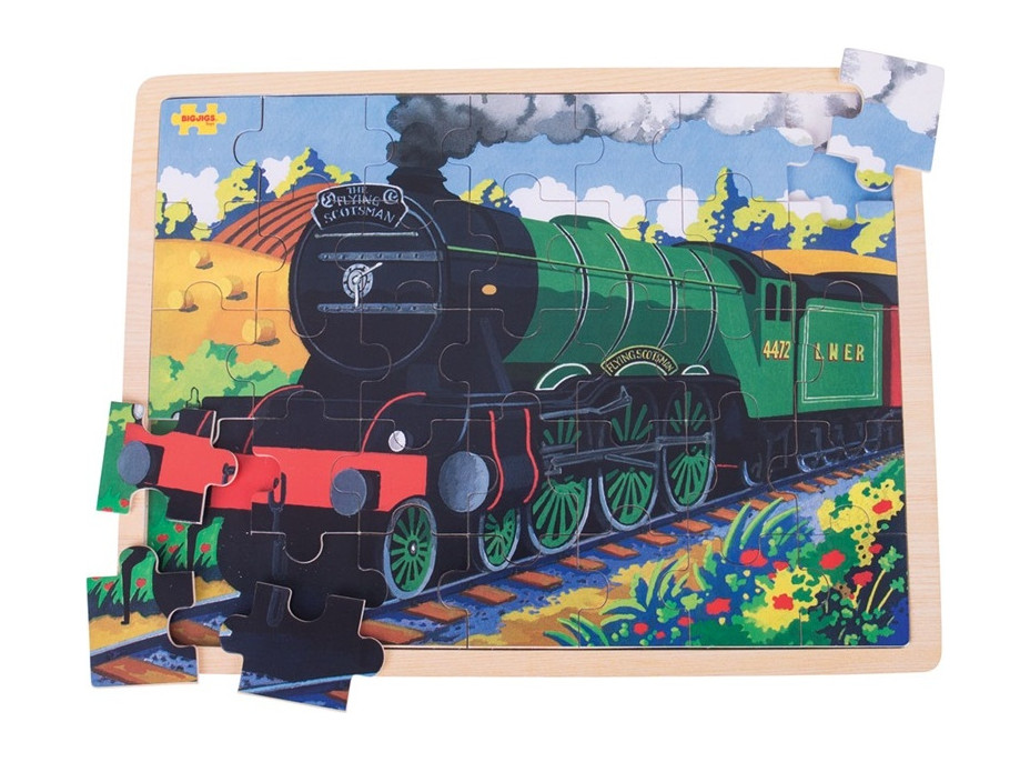 Bigjigs Toys Dřevěné puzzle historický vlak Flying Scotsman 35 dílků