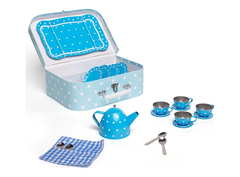 Bigjigs Toys Modrý puntíkovaný čajový set