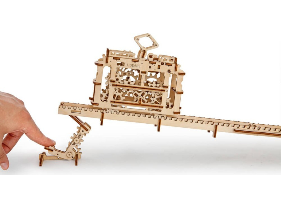 Ugears 3D dřevěné mechanické puzzle Kabinová lanovka s tratí