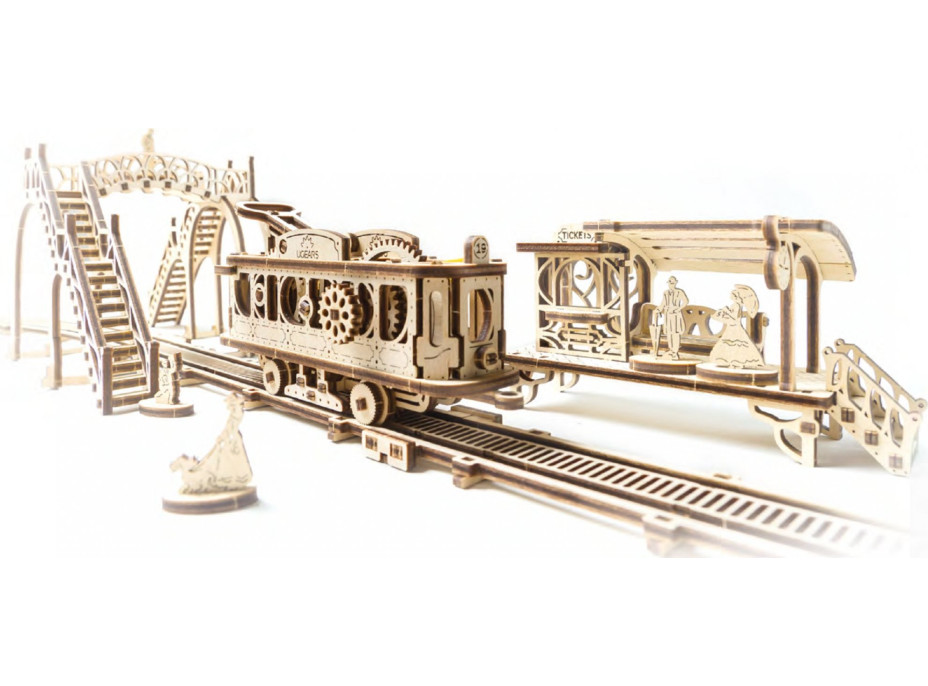 Ugears 3D dřevěné mechanické puzzle Mechanical Town tramvajová linka