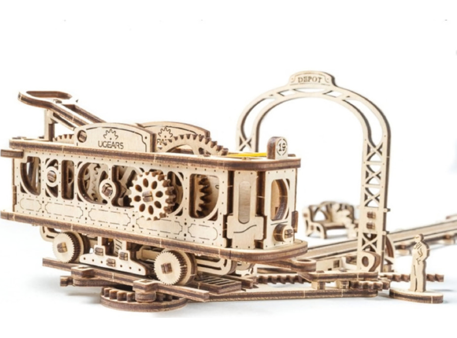 Ugears 3D dřevěné mechanické puzzle Mechanical Town tramvajová linka