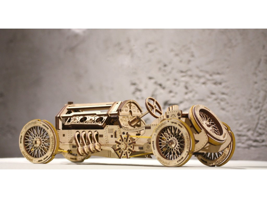 Ugears 3D dřevěné mechanické puzzle U9 Auto (Grand Prix)