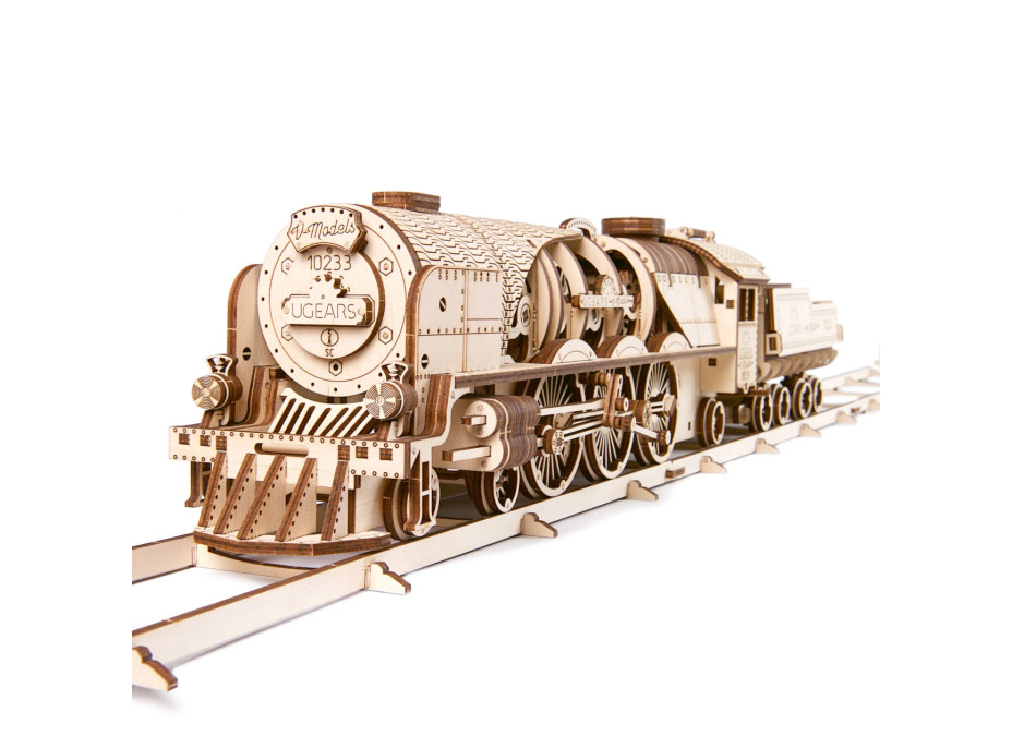 Ugears 3D dřevěné mechanické puzzle V-Express parní lokomotiva 4-6-2 s tendrem