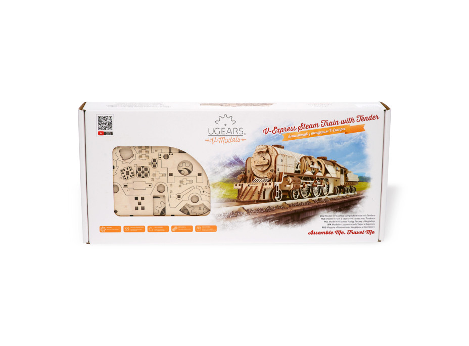 Ugears 3D dřevěné mechanické puzzle V-Express parní lokomotiva 4-6-2 s tendrem