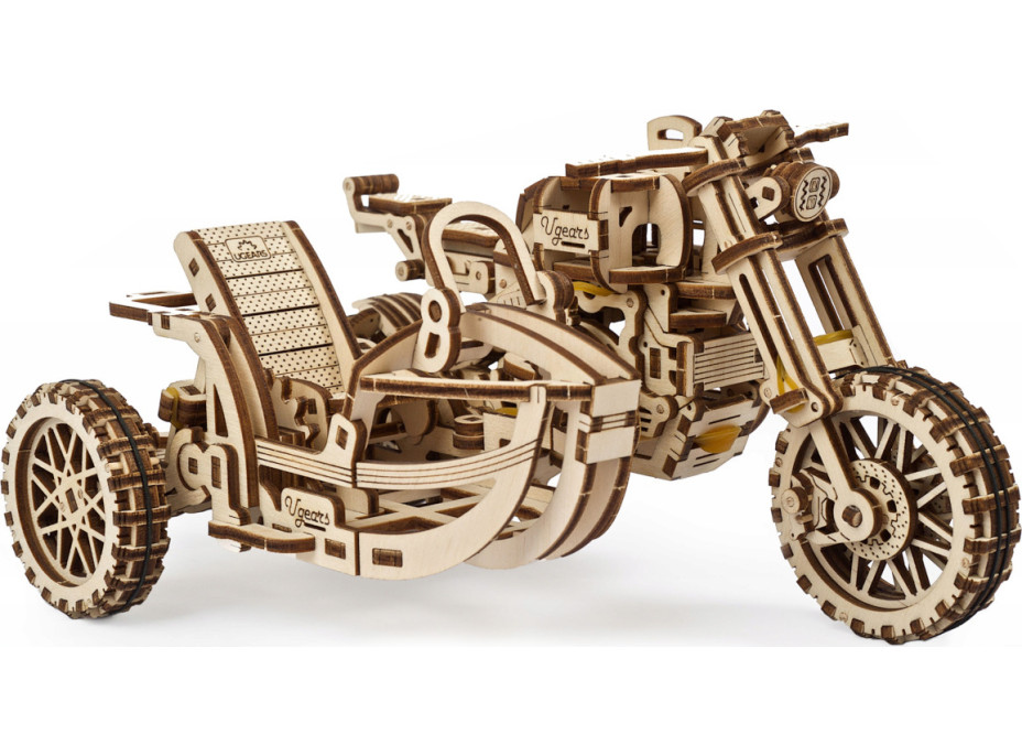 Ugears 3D dřevěné mechanické puzzle UGR-10 Motorka (scrambler) s vozíkem