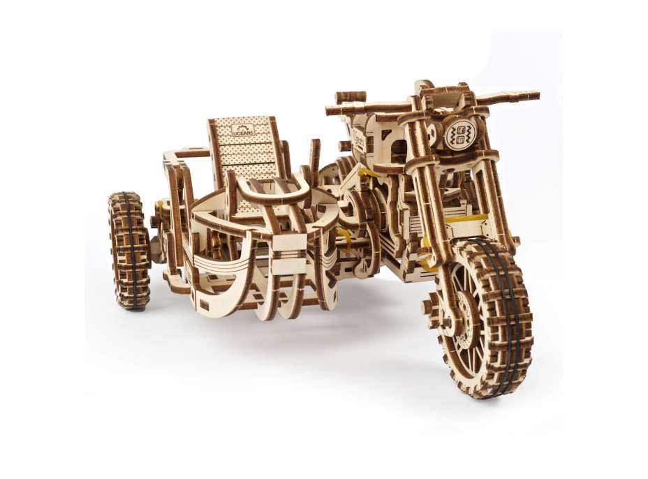 Ugears 3D dřevěné mechanické puzzle UGR-10 Motorka (scrambler) s vozíkem