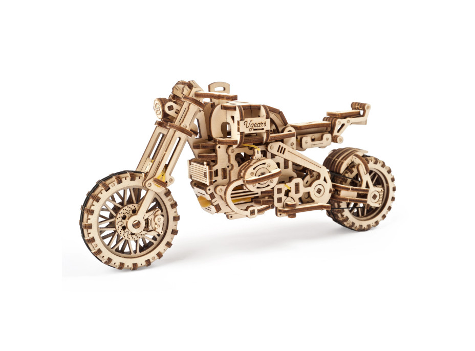 Ugears 3D dřevěné mechanické puzzle UGR-10 Motorka (scrambler) s vozíkem