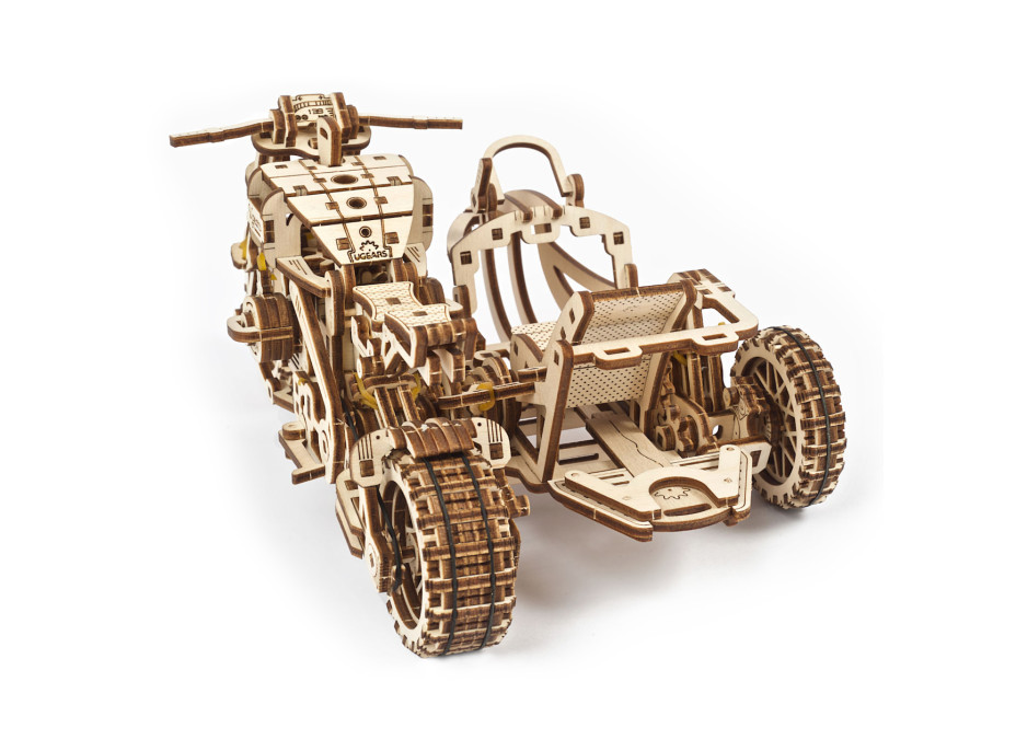 Ugears 3D dřevěné mechanické puzzle UGR-10 Motorka (scrambler) s vozíkem