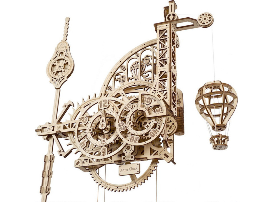 Ugears 3D dřevěné mechanické puzzle Nástěnné hodiny Aero - poškozený obal