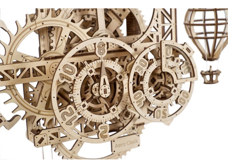 Ugears 3D dřevěné mechanické puzzle Nástěnné hodiny Aero - poškozený obal