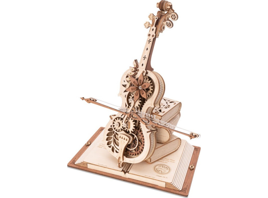 RoboTime 3D dřevěné mechanické puzzle Kouzelné violoncello (elektrický pohon) - poškozený obal