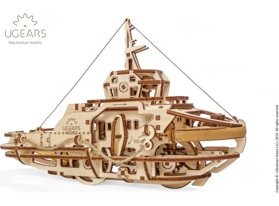 Ugears 3D dřevěné mechanické puzzle Remorkér