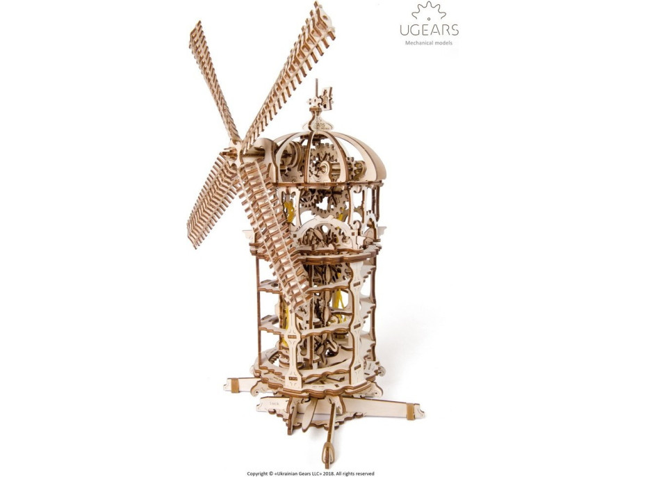 Ugears 3D dřevěné mechanické puzzle Větrný mlýn