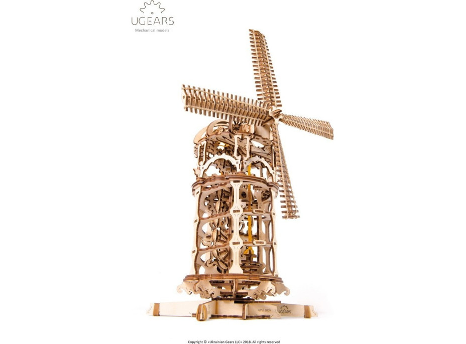 Ugears 3D dřevěné mechanické puzzle Větrný mlýn