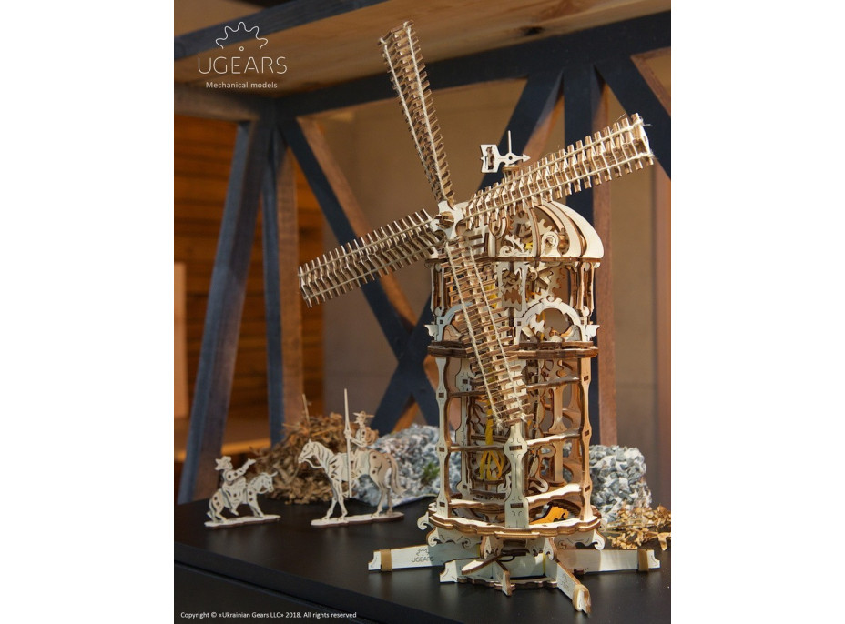 Ugears 3D dřevěné mechanické puzzle Větrný mlýn