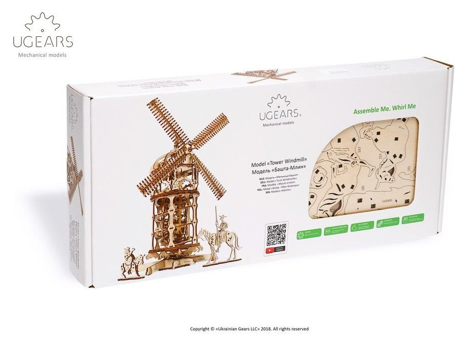 Ugears 3D dřevěné mechanické puzzle Větrný mlýn