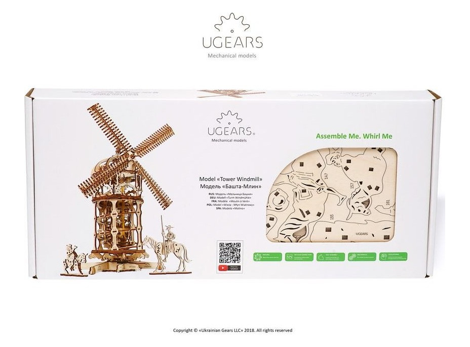 Ugears 3D dřevěné mechanické puzzle Větrný mlýn