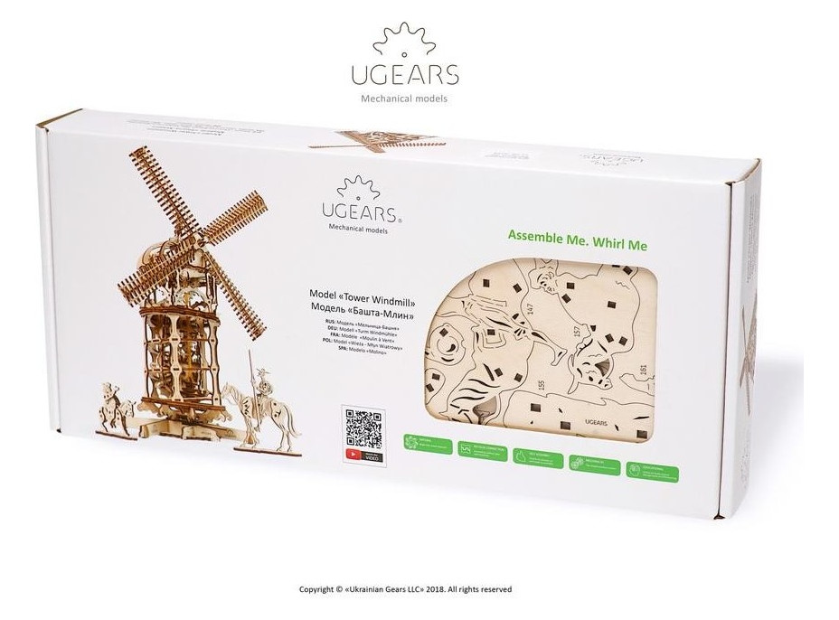 Ugears 3D dřevěné mechanické puzzle Větrný mlýn