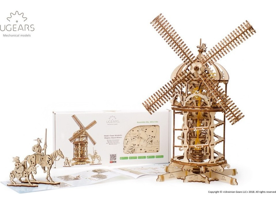 Ugears 3D dřevěné mechanické puzzle Větrný mlýn