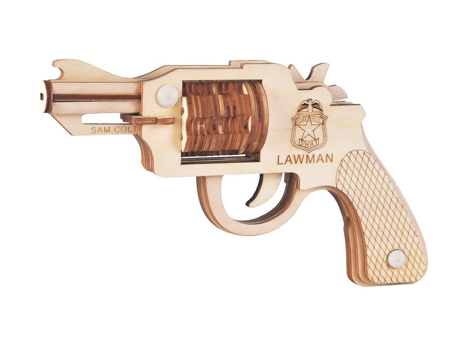 Woodcraft Dřevěné 3D puzzle Zbraň na gumičky Revolver Colt