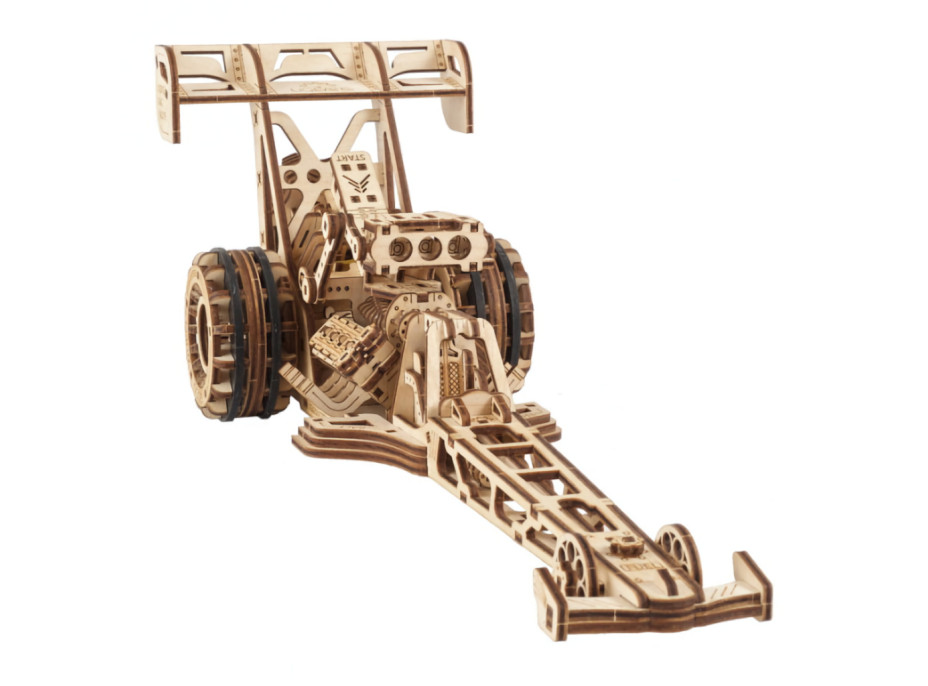 Ugears 3D dřevěné mechanické puzzle Závodní auto (dragster)