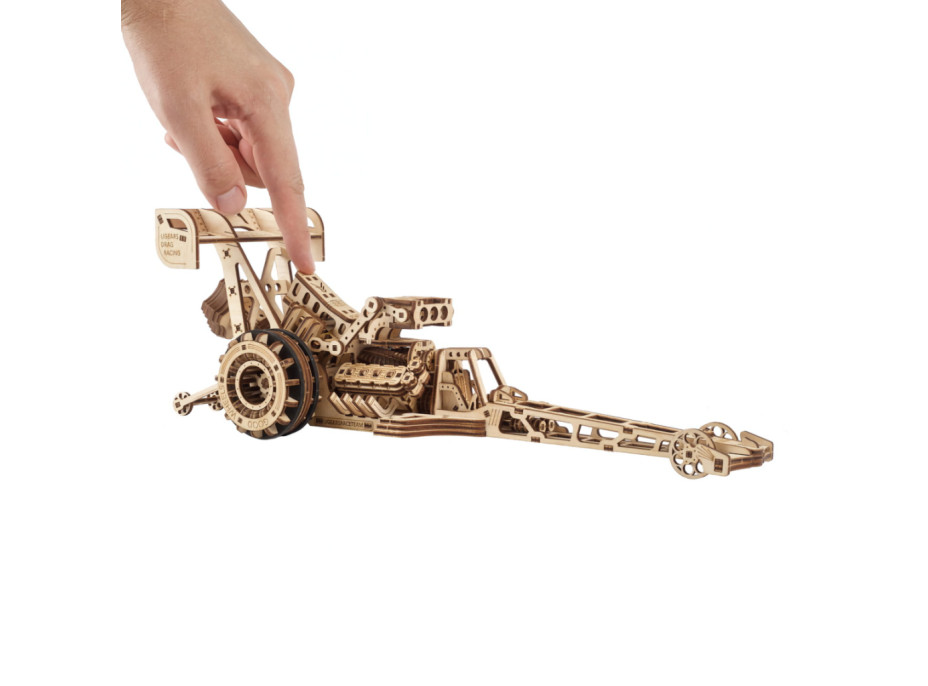 Ugears 3D dřevěné mechanické puzzle Závodní auto (dragster)