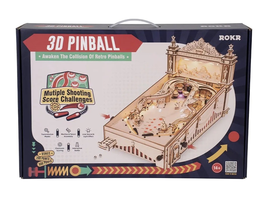 RoboTime 3D Dřevěné puzzle Hrací automat - Pinball Machine