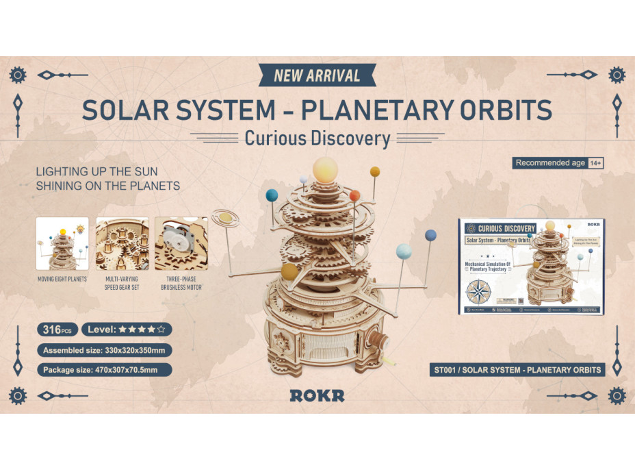 RoboTime 3D dřevěné mechanické puzzle Planetárium