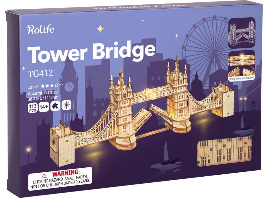 RoboTime dřevěné 3D puzzle most Tower Bridge svítící