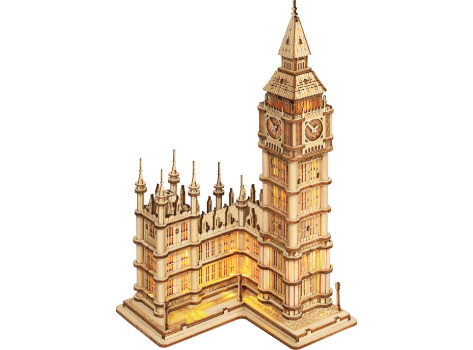 RoboTime dřevěné 3D puzzle hodinová věž Big Ben svítící