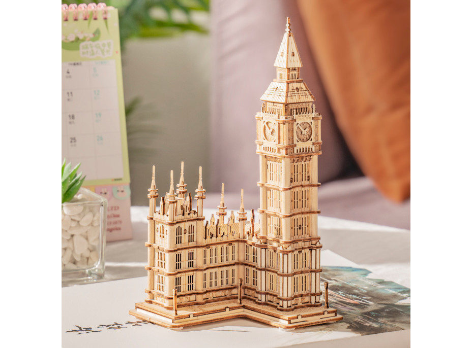 RoboTime dřevěné 3D puzzle hodinová věž Big Ben svítící