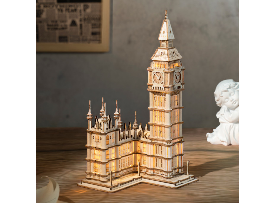 RoboTime dřevěné 3D puzzle hodinová věž Big Ben svítící