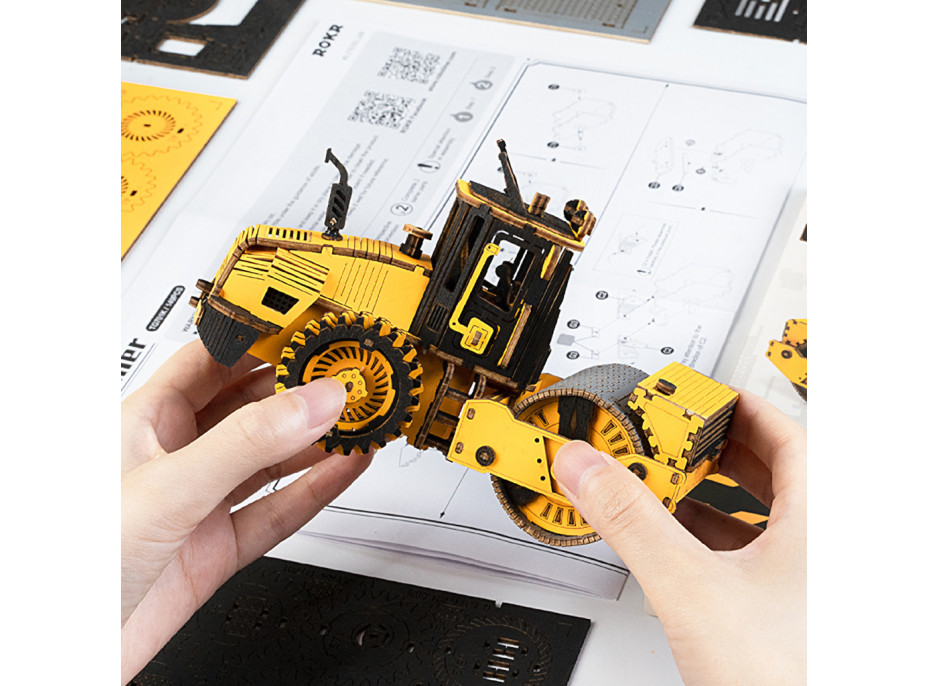 RoboTime dřevěné 3D puzzle Silniční válec