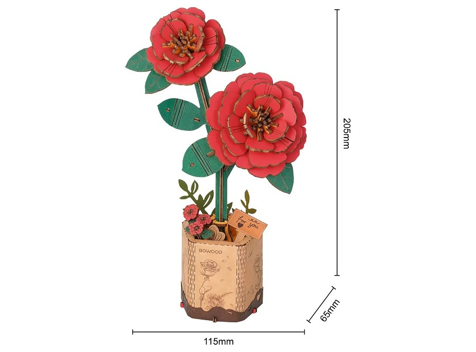 RoboTime Dřevěné 3D puzzle Červená kamélie