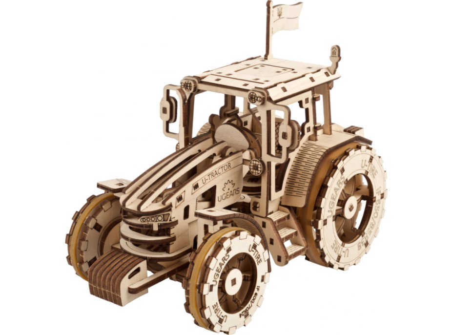 Ugears 3D dřevěné mechanické puzzle Traktor vítězí